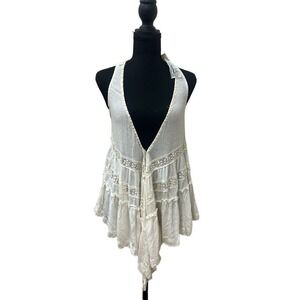 NWT Mystree Boho White Tiered Lace Ruffle Tunic Top
